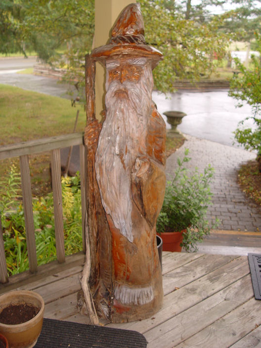 Rustic
                                    Vintage Chainsaw Carving of Wizard