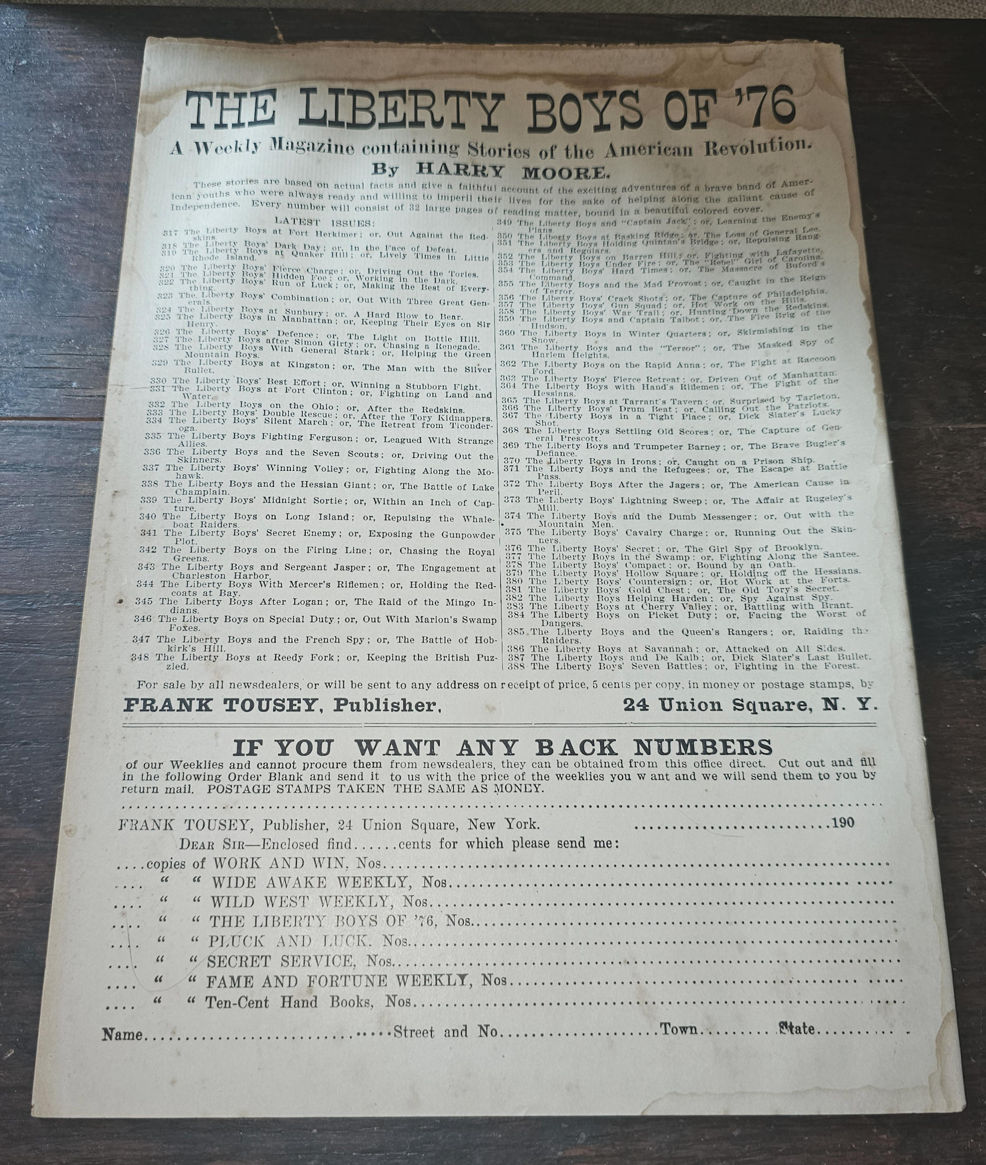 1908 Liberty Boys of 76 Dime Novel No 387
De Kalb Dick Slater Pulp Rare