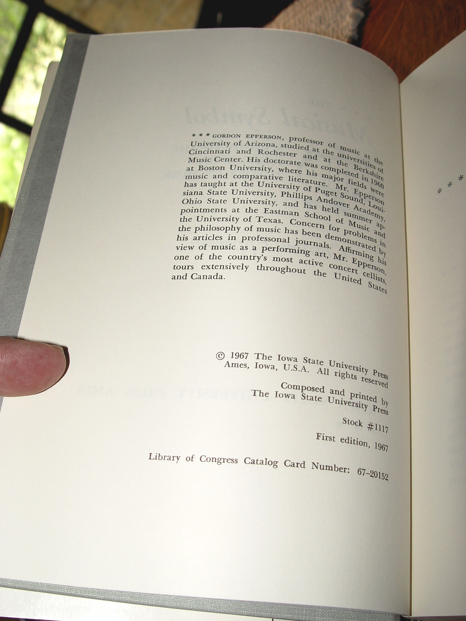 The musical symbol: a study of the
philosophic theory of music 1967 Gordon
Epperson