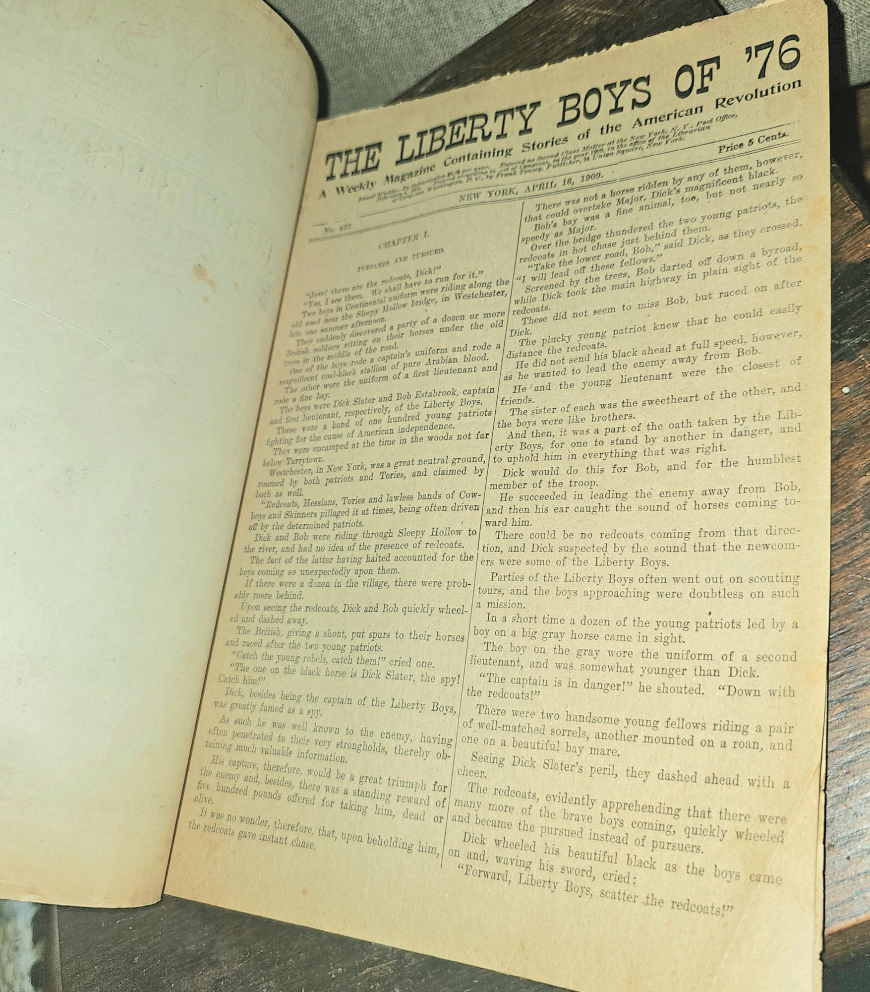 "The Liberty Boys of '76",
specifically issue No. 433 from April 16, 1909
Pulp