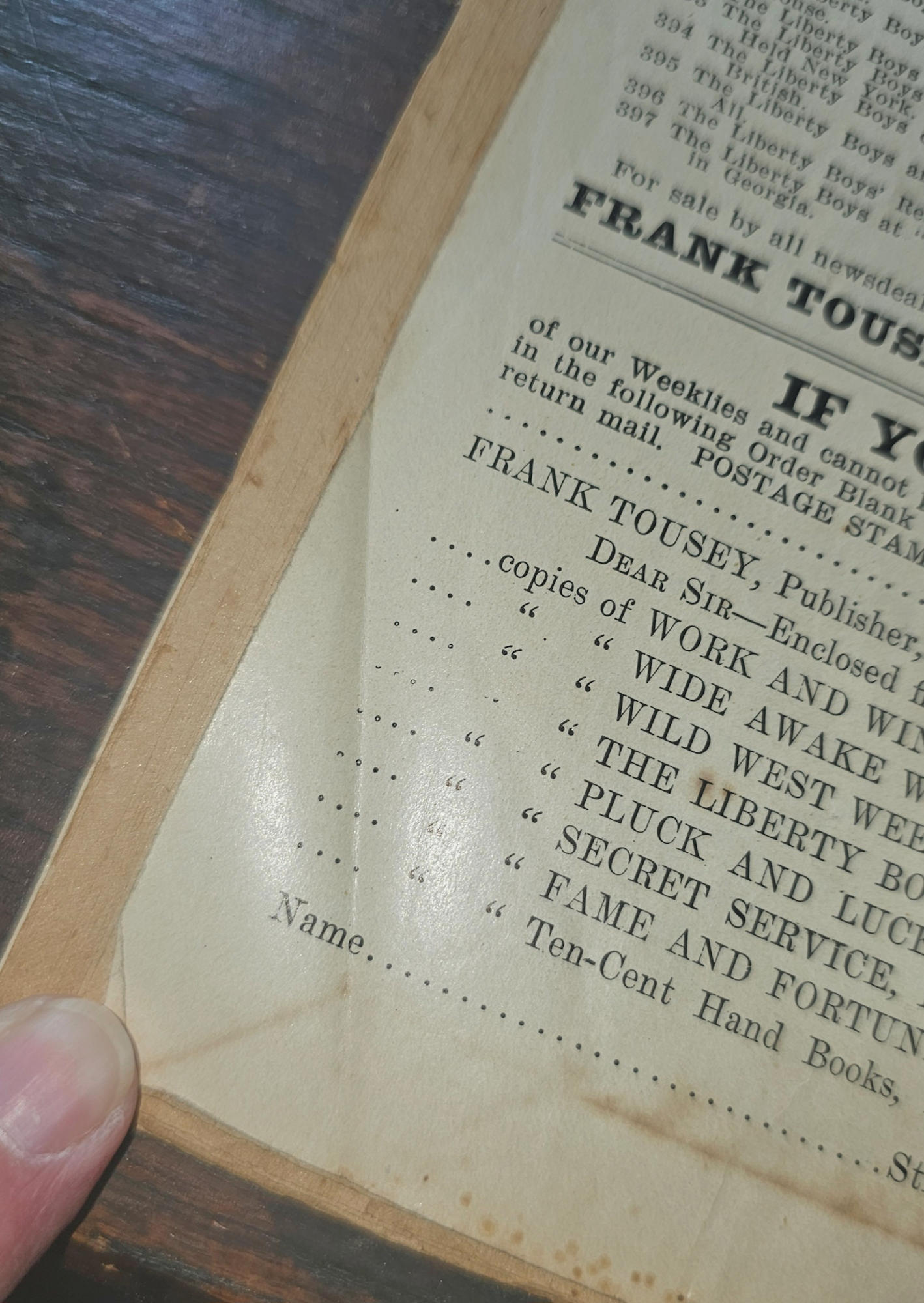 "The Liberty Boys of '76",
specifically issue No. 433 from April 16, 1909
Pulp