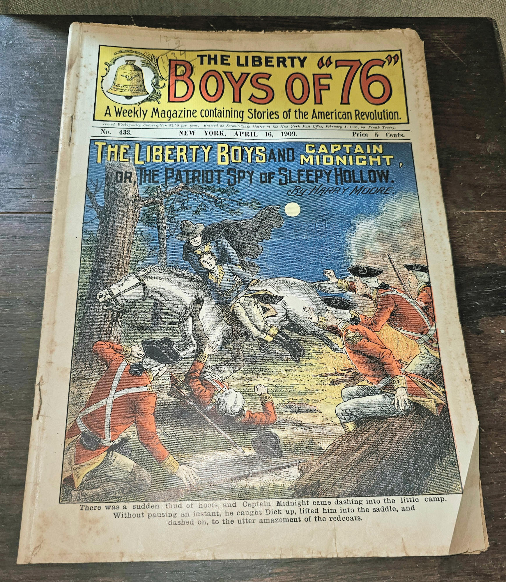 "The Liberty Boys of '76",
specifically issue No. 433 from April 16, 1909
Pulp