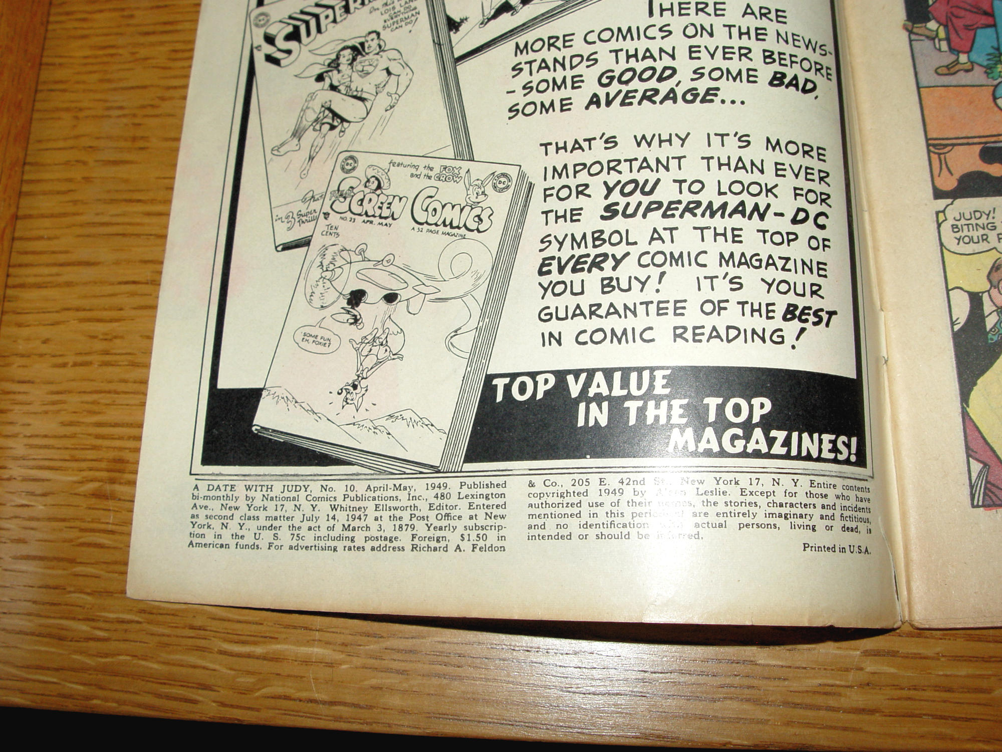 A Date With Judy Comic #10 (DC, April –
May 1949) – Radio’s Favorite – 10¢ Cover