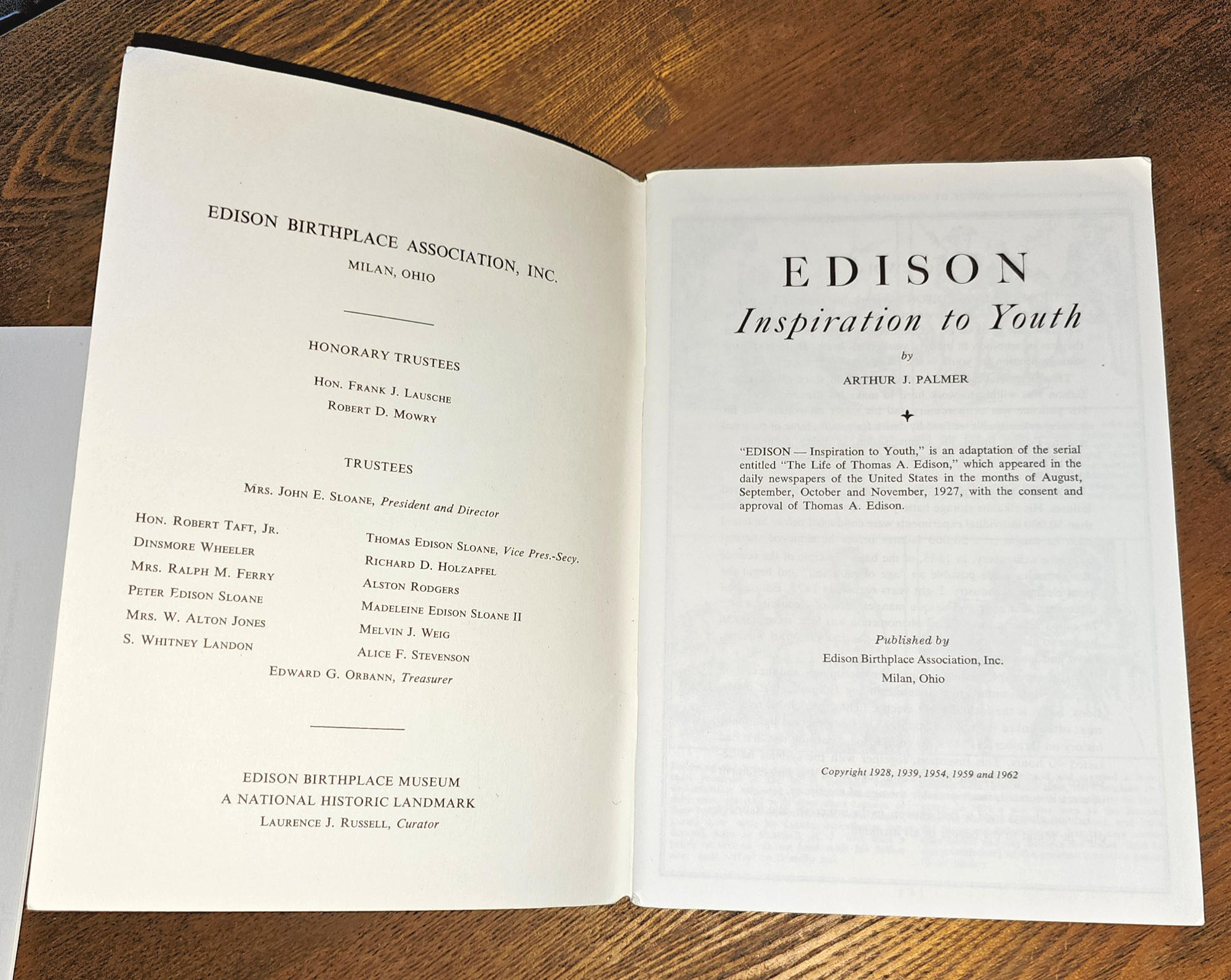 Edison: Inspiration to Youth Booklet 1962
+ Charles Edison Fund Letter – Milan, Ohio