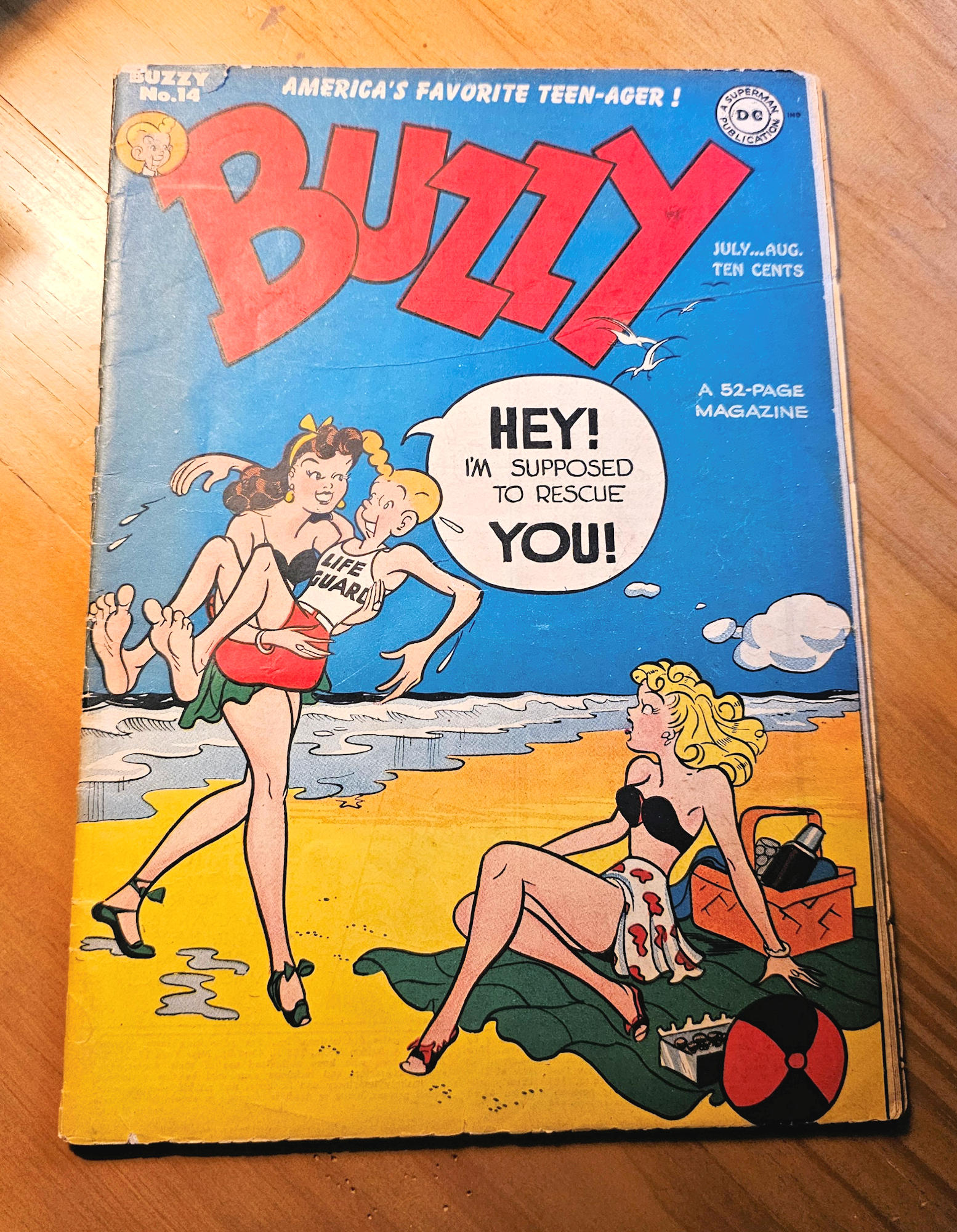 Buzzy #14 (July-Aug 1947, DC Comics) Teen Humor – Beach Cover – 10¢ Issue
