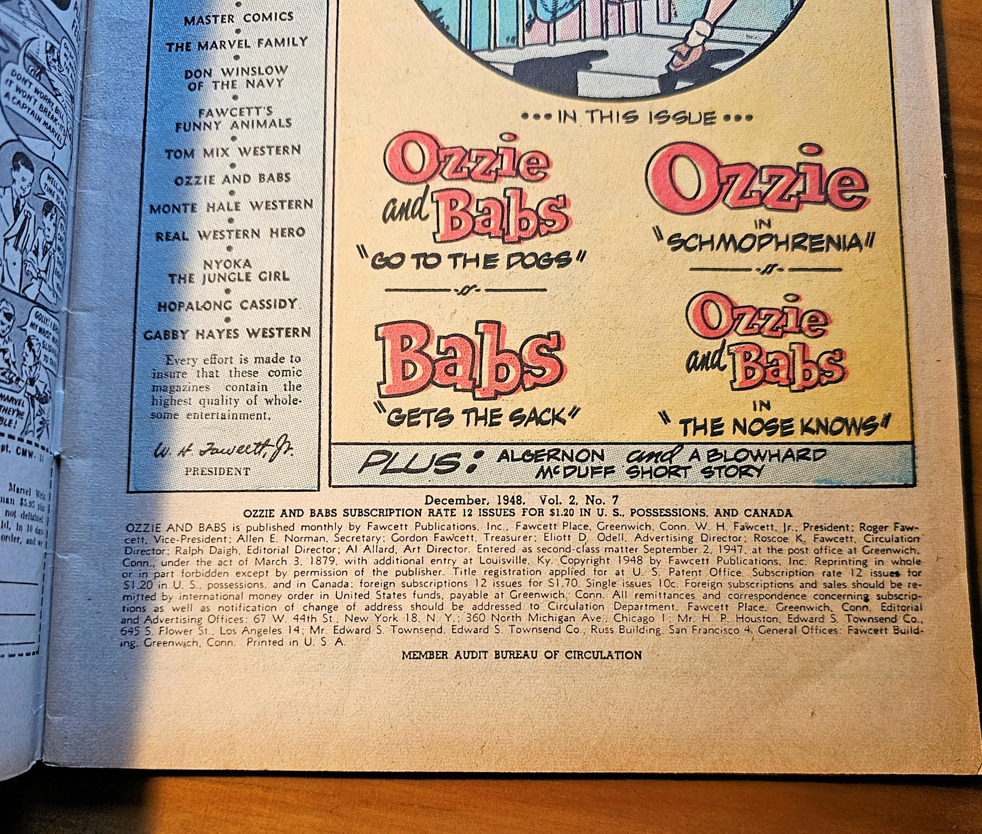 Ozzie and Babs #7: Golden Age (Fawcett,
Dec 1948) Comic Book Bowling Cover