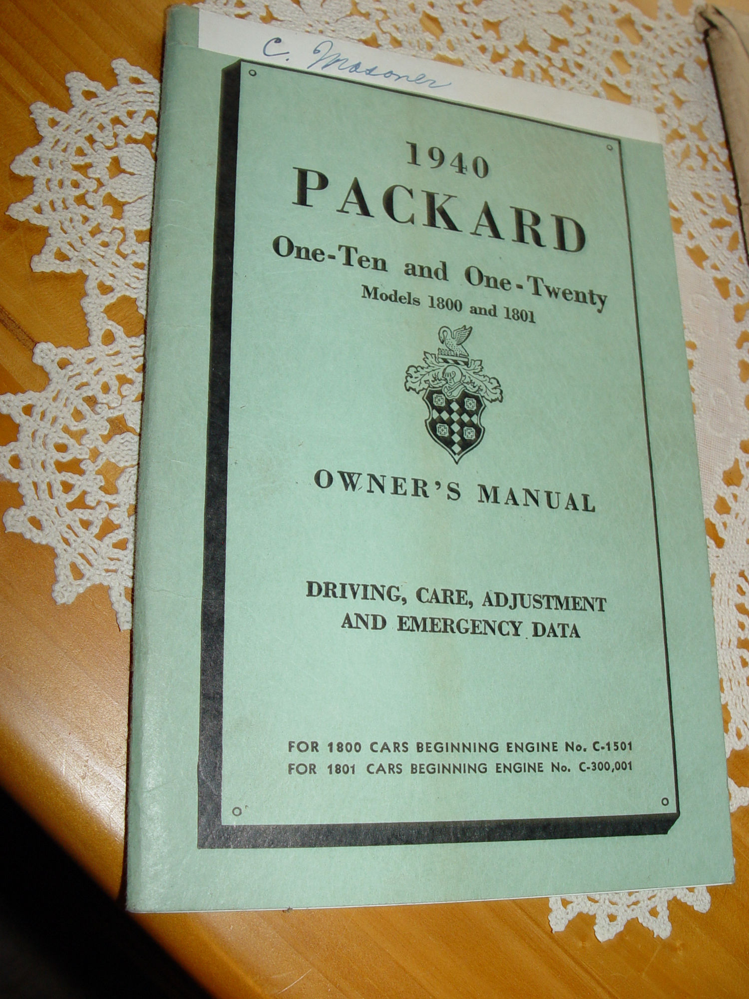 1940 Packard
                        Owner's Manual; One-Ten and One-Twenty Models
                        1800 and 1801