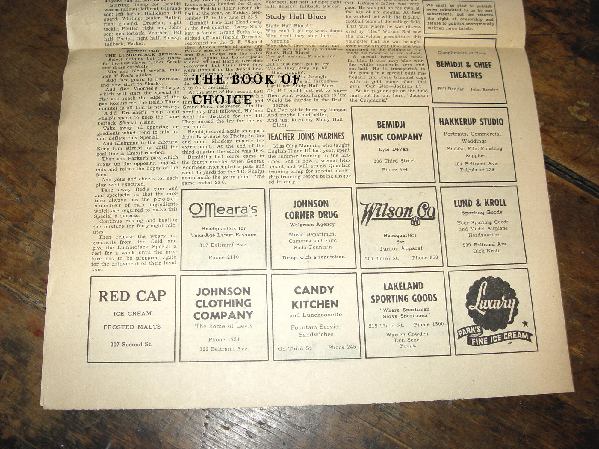 Bemidji High School Lumberjack —
Near‑Mint Original Student Newspaper