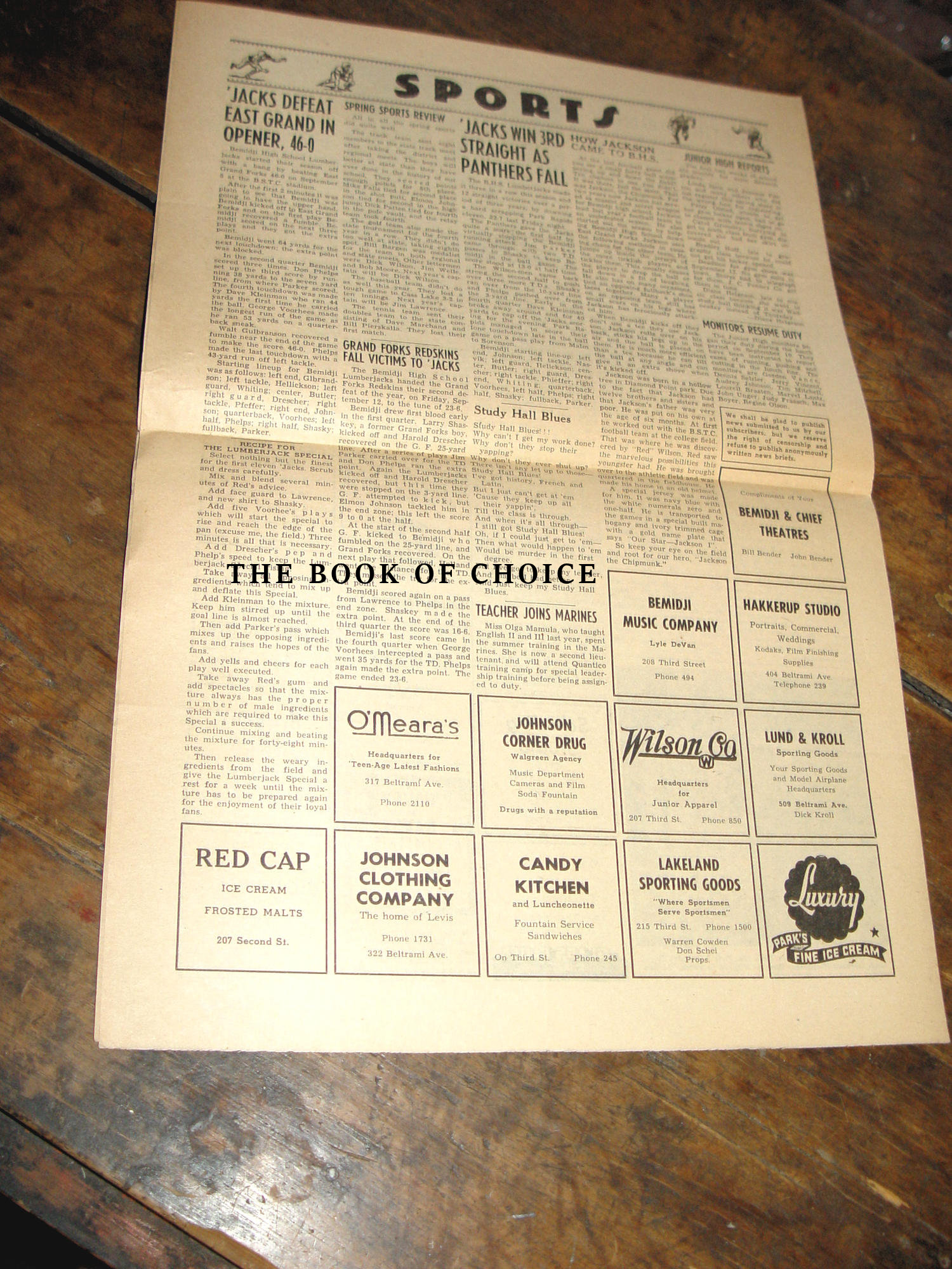 Bemidji High School Lumberjack —
Near‑Mint Original Student Newspaper