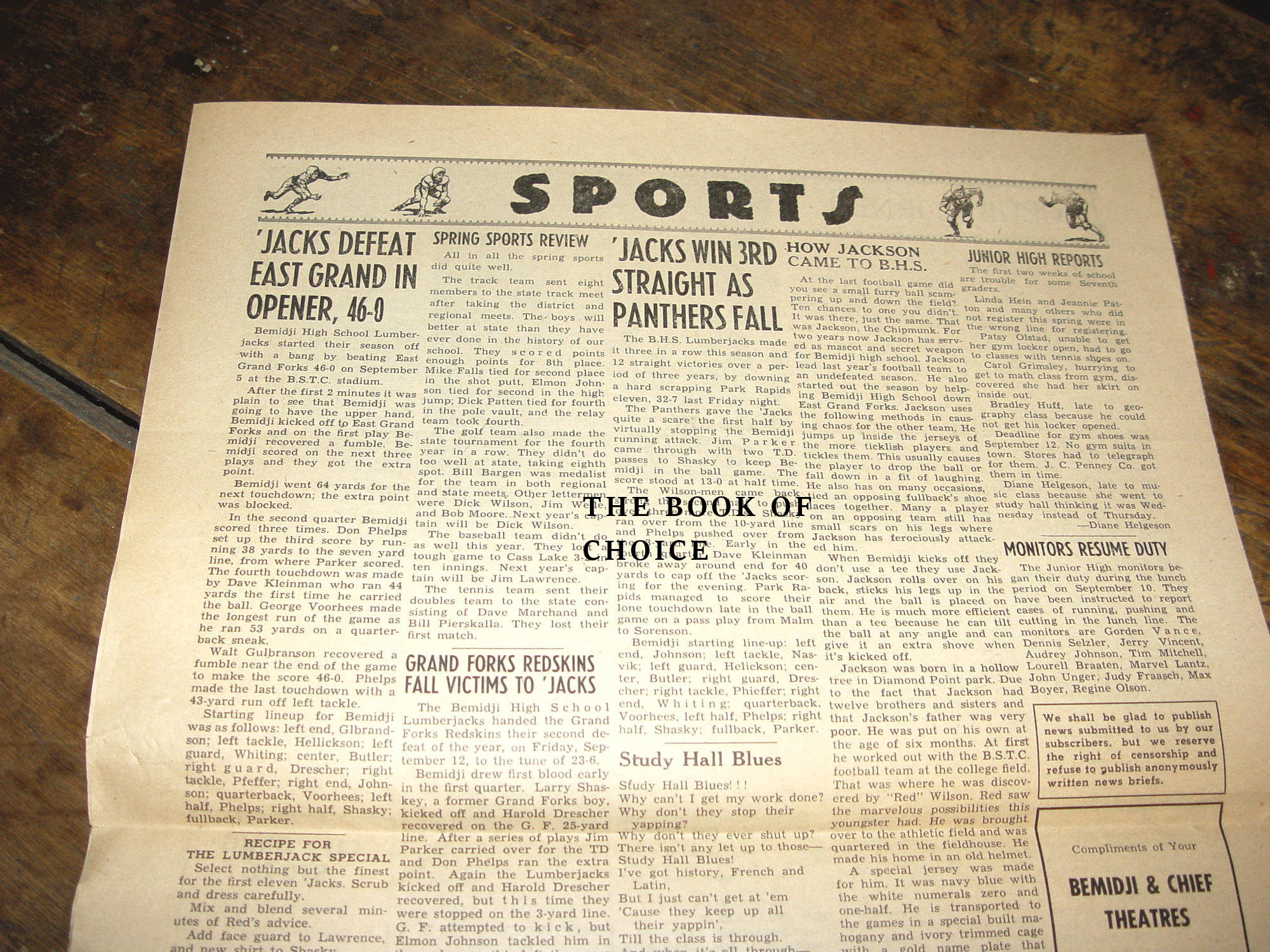 Bemidji High School Lumberjack —
Near‑Mint Original Student Newspaper
