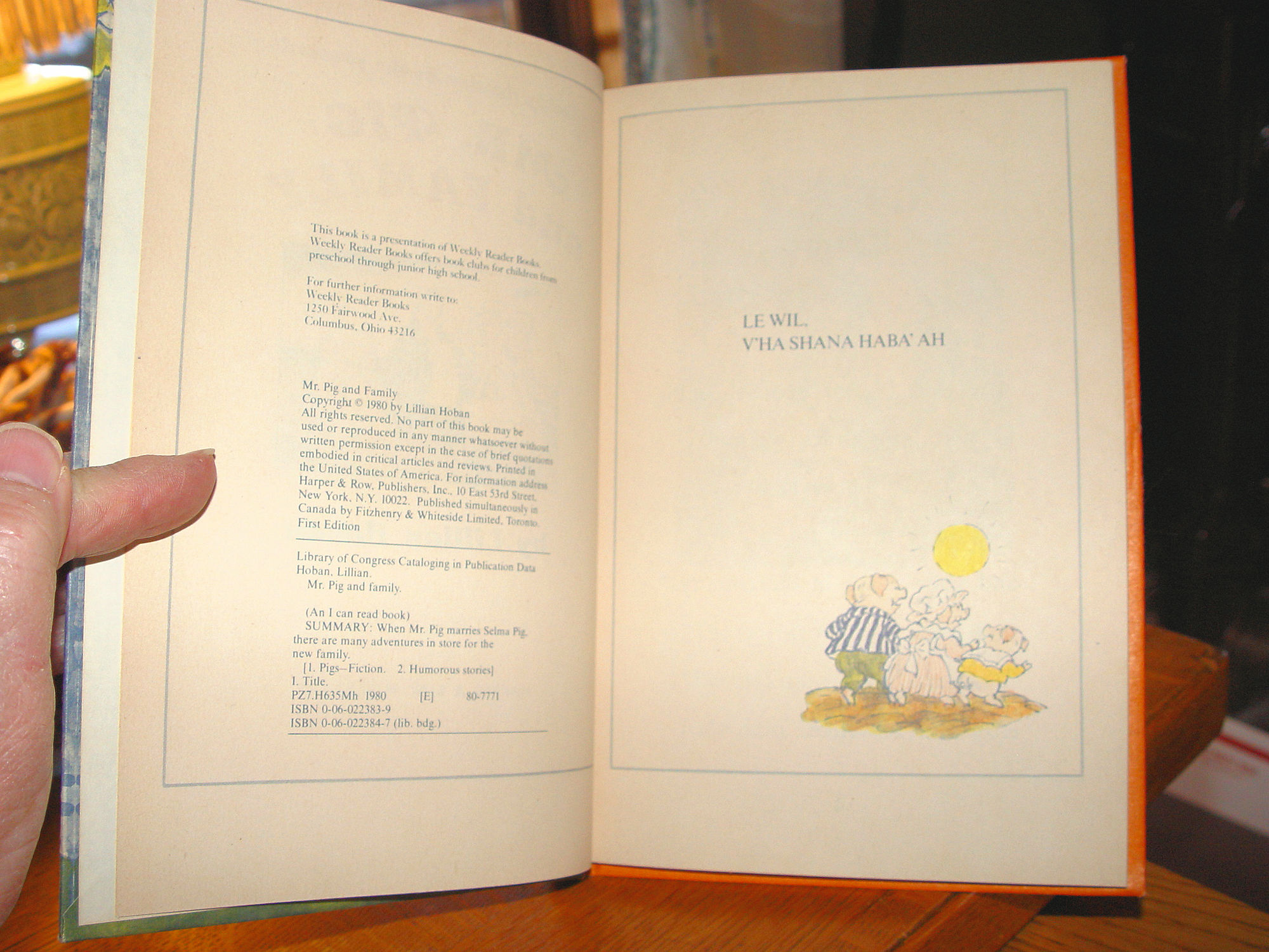 Mr. Pig and Family by Lillian Hoban -
1980 First Ed. Children's Book