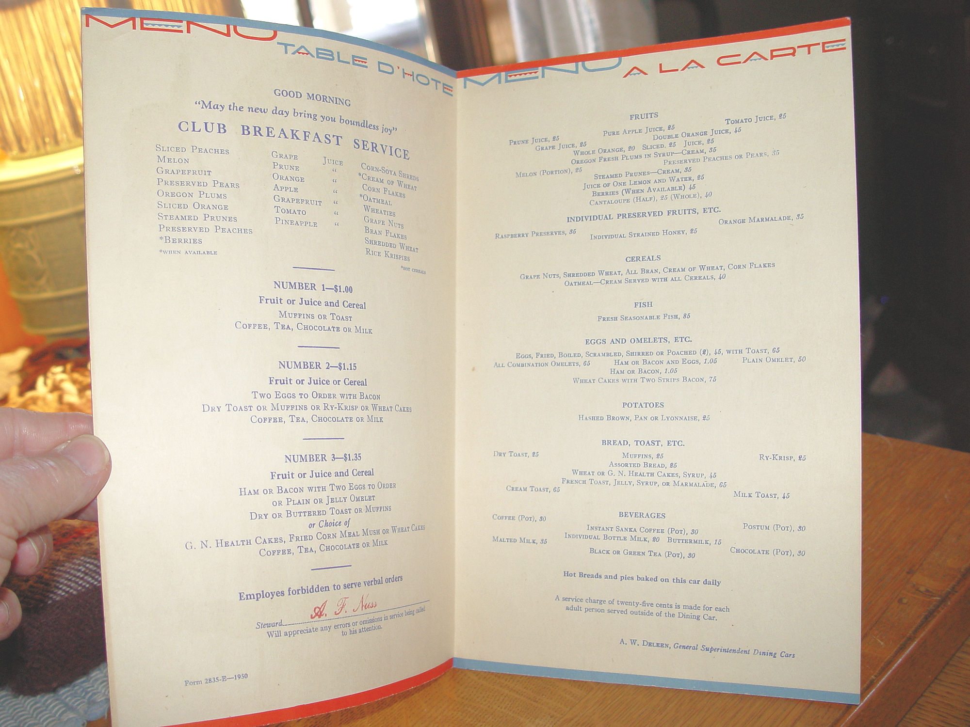 Great Northern Railway Menu - The
Oriental Limited, Blackfoot Indian Cover