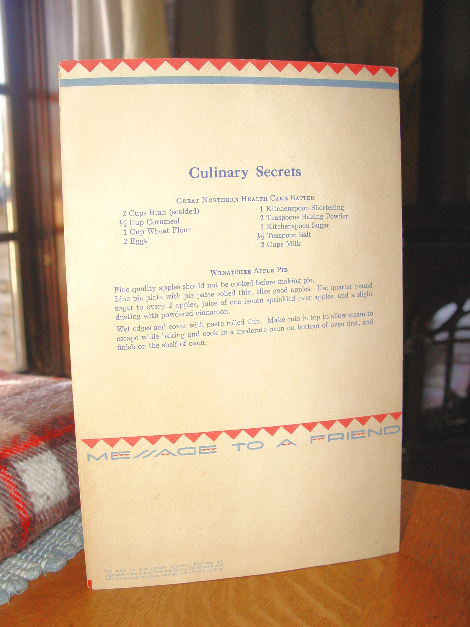 Great Northern Railway Menu - The
Oriental Limited, Blackfoot Indian Cover