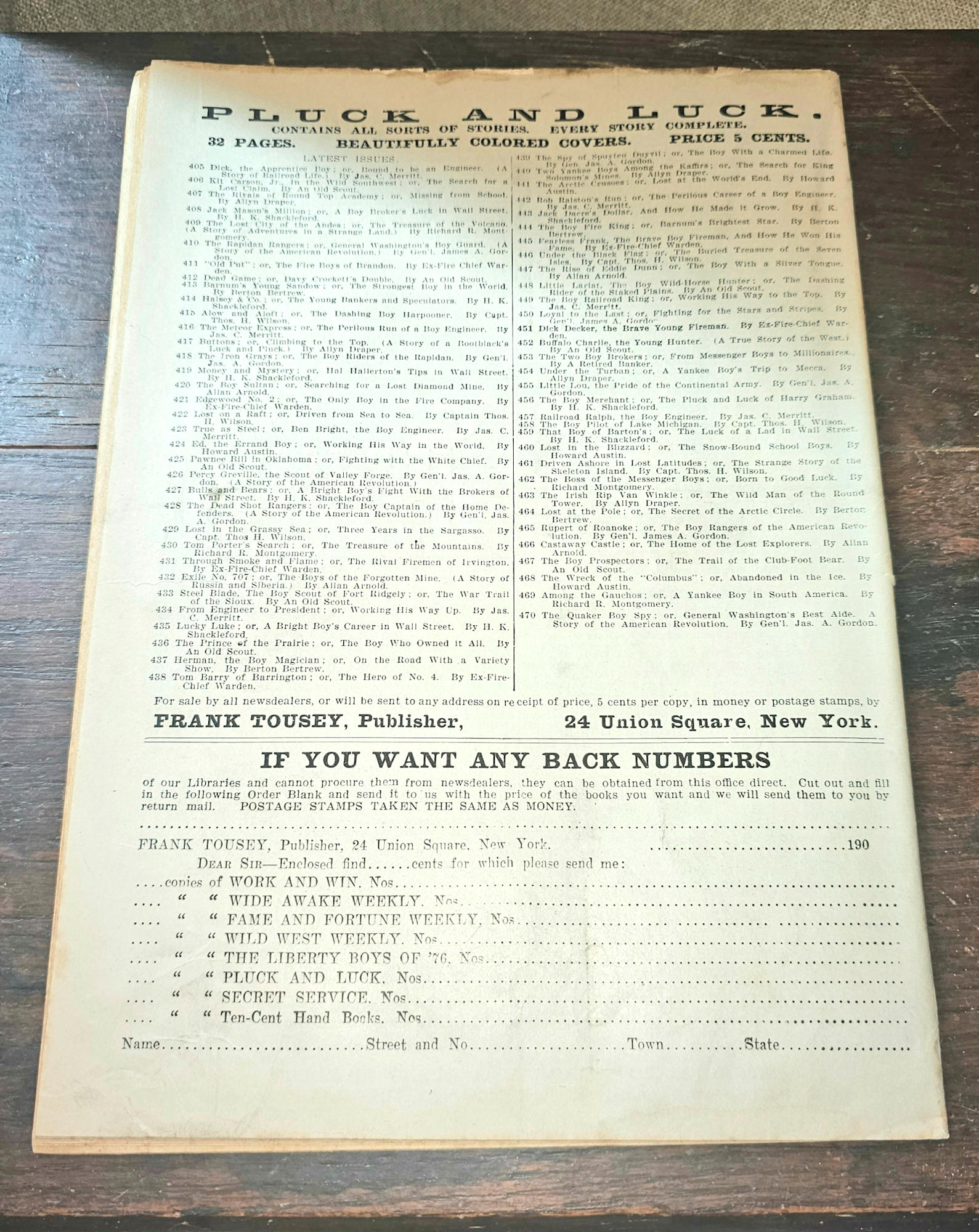 Pluck and Luck No 469 May 29 1907 Among
The Gauchos Frank Tousey Dime Novel